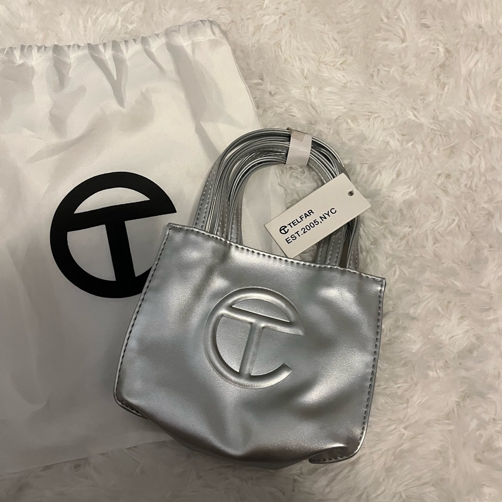 silver small telfar shoulder bag